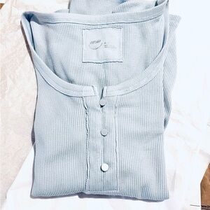 Aerie Soft Blue Long Sleeve Henley Tee